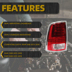 LED Tail Lights Assembly w/Bulbs Compatible With Dodge Ram 1500 2013-2018 Ram 2500 & 3500 2014-2018 Left+Right 1Pair