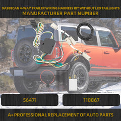 4-Way Trailer Wiring Harness kit Compatible with Ford Bronco 2021 2022 2023 4-Pin Flat Trailer Connector Plug (W/O LED Taillights) Replace# 56471