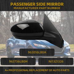 Right Passenger Side Mirror Compatible with Nissan Sentra 2020-2021 Non-Heated Manual Folding Power Adjustment Glass Black 3Pins Replace# NI1321326 963016LB0A