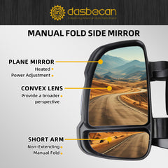 Left Driver Side Mirror Replacement CH1320376 for Ram Promaster 1500 2500 3500 2014-2019 Heated Power Glass Manual Fold Turn Signal Light Temperature Sensor Short Arm 8+2 Pins 55VE99JXWAE