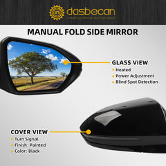 Right Passenger Side Mirror Compatible with Hyundai Tucson 2022-2025 with Power Glass, Heated, Blind Spot Detection, Turn Signal Door Mirror Replace# 87620-CW030 HY1321328 8Pins Black Painted
