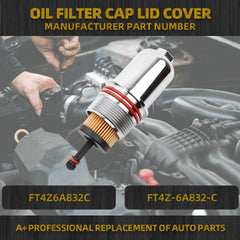 Oil Filter Cap Lid Cover Compatible with Ford Fusion/F-150 2.7L V6/EcoBoost Replaces# FT4Z6A832C FT4Z-6A832-C Aluminum Housing