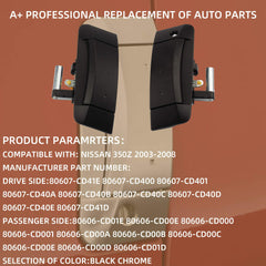 1 Pair Left Driver and Right Passenger Side Exterior Door Handle Kit Replacement Compatible with Nissan 350Z 2003-2009 Replaces# 80607-CD41E 80607-CD400 (Black)