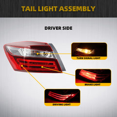 Driver Side Tail Light Compatible with Honda Accord Sedan 2016 2017 Left Rear Lamp Outer Replaces# 33550T2AA21 with LED
