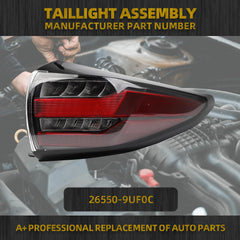 Right Passenger Side Tail light Compatible With 2019-2024 Nissan Murano Full LED Rear Light Replace #26550-9UF0C