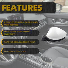 7pins Driver Left Side Mirror Assembly Compatible with 2022-2024 Honda Civic Sedan/Hatchback With Blind Spot Detection, Power Glass, Manual Folding And Heated Platinum White Pearl 76258T20A21