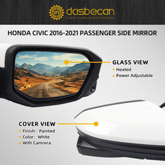 Passenger Side Door Mirror Assembly with Camera Compatible with Honda Civic 2016-2021 Power Glass Heated 11 Pins (Color: White)