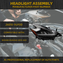 LED Headlight Compatible With Nissan Murano 2019-2021 Right Passenger Side Headlamp Assembly