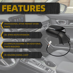 Right Passenger Side Mirror Compatible with 2020-2024 Toyota Highlander Rearview Mirror Black Cover with Blind Spot Indicator/Power Heated/Turn Signal/Manual Folding Replace#879100E370(7Pins)