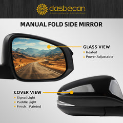 Right Passenger Side Mirror Compatible with Toyota 4Runner 2014-2023 Manual Folding Power Adjustable Glass Heated Turn Signal Puddle Light Black 9Pins Replace# 8791035C00