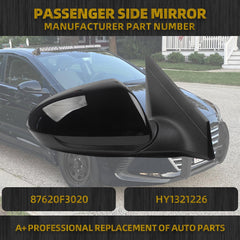 Right Passenger Side Door Mirror Compatible with Hyundai Elantra 2017-2020 Heated, Manual Folding, Power Adjustment Glass, Blind Spot Detection Replace# 87620F3020 HY1321226 (7Pins-Black)