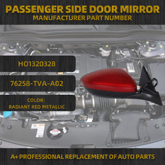 Right Passenger Side Mirror Assembly Red Compatible with Honda Accord LX Sport 1.5T 2018-2022 Power | Non-Heated | Paint to Match Repalce# 76208-TVA-A02,HO1321328 Radiant Red Metallic
