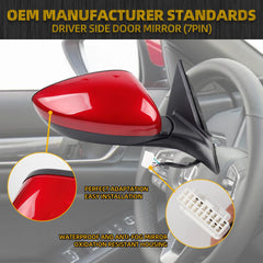 Right Passenger Side Door Mirror Compatible with Honda Accord Sport Hybrid EX 2018-2022 Power | Heated | Blind Spot Detection | 76208-TVA-A22, HO1321329, Side View Mirror (7Pins-Red)