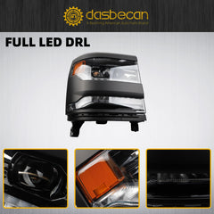 FULL LED Projector Headlight Assembly Compatible with 2016-2018 Chevy Silverado 1500 2019 Silverado 1500 LD Right Passenger Side Black Replace 84893098 GM2503456 Bumper Head Lamp