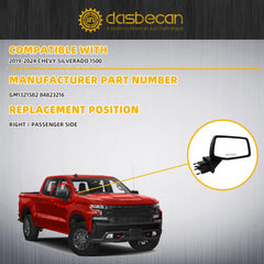 Right Passenger Side Mirror Compatible with 2019-2024 Chevy Silverado 1500 Temperature Sensor/Power Glass/Manual Folding Glossy Black Rear View Mirror Replace#GM1321582 84823216