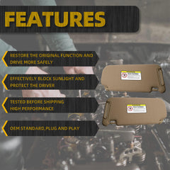 Left Driver & Right Passenger Side Sun Visor Sun Shade with Light | Makeup Mirror | Compatible with Hyundai Elantra 2007 2008 2009 2010 Replace# 852012H0208M(Beige)