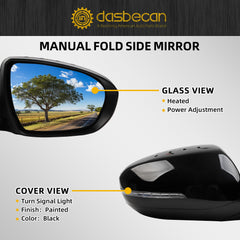 Passenger Right Side Door Mirror Compatible with Kia Optima 2014 2015 Heated Turn Signal Power HD Glass Black Painted Manual Folding # KI1321175 876204C501 6Pins