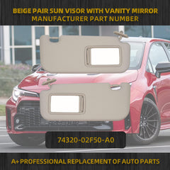 Beige Pair Sun Visor with Vanity Mirror Compatible with Toyota Corolla 2019 2020 2021 2022 2023 2024 Replaces# 74320-02F50-A0