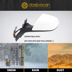 Driver Side Mirror Assembly Compatible with 2017-2023 Tesla Model 3 Left Mirror Pearl White with Power Adjusted/Power Folding/Heated & Memory Recall