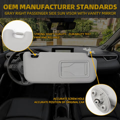 Gray Right Passenger Side Sun Visor with Vanity Mirror Compatible with Toyota Corolla 2019 2020 2021 2022 2023 2024 Replaces# 74320-02F50-A0