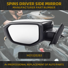 Left Driver Side Mirror Compatible with Honda Civic 2016-2021 Power Glass Heated Manual Folding Door Mirror Assembly Replaces 76258TBAC02ZA HO1320284 Black 5Pins
