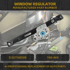 Power Window Regulator Without Motor Compatible with BMW 3 Series E90 E91 323i 325i 328i 330i 335i M3 2006-2012 Rear Right Passenger Side Replaces 51357140590 749-469