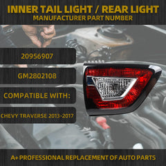 Inner Tail Light Rear Lamp Assembly Compatible with Chevy Traverse 2013-2017 Chevrolet Left Driver Side Replace 20956907 GM2802108 LH