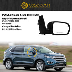 Right Passenger Side Mirror Compatible with Ford Edge 2015-2018 Power Heated with Turn Signal Puddle Light Blind Spot Monitor Black 9Pins