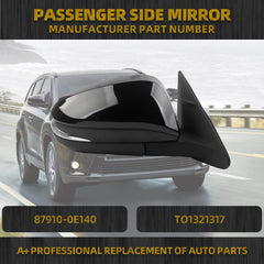 Passenger Right Side Mirror Compatible with 2014-2019 Toyota Highlander Heated Power Adjustable Glass Manual Fold Turn Signal Light Painted Black 6 Pins Replaces# 87910-0E140 TO1321317