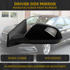 Left Driver Side Door Dual Mirror Compatible with 2015-2017 Hyundai Sonata with Heated Power Glass Manual Folding Black Painted Replace# 87610-C2000 HY1320203 5 Pins