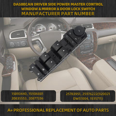 20835553 Power Window Door Lock Switch Driver Side Compatible with 2007-2014 Chevy Tahoe Avalanche Silverado Suburban/GMC Sierra Yukon 1500 2500 3500 Replaces# 15093440 15906881