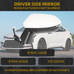 Driver Side Mirror White Heated w/Turn Signal Compatible with 2020-2025 Toyota Corolla SE& SE Nightshade Left Door Rear View Mirror Assembly Manual Fold Power Adjustment 6PINS # 87940-12G00