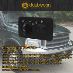 Headlight Switch Compatible with 2002-2004 Ford F-250 Super Duty, 2002-2004 F-350 Super Duty, 2002-2004 F-450 Super Duty Truck Black with Automatic Headlights, Fog Lights