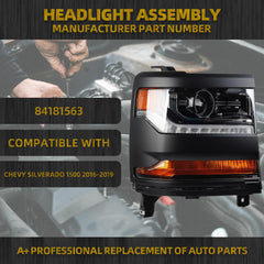 HID/Xenon Headlamp Compatible with Chevy Silverado 1500 2016-2018 /Chevy Silverado 1500 LD 2019 Right Passenger Side Headlight Assembly Black Housing Replaces# 84181562 84181563(w/o bulbs)