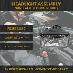 Fog Lights Compatible With Ford F-150 Pickup 2015-2018 Clear Lens Fog Lamp Assembly w/Bulbs Replaces# FO2592235C Left Driver Side