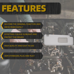 Front Right Passenger Side Sun Visor with Vanity Light Compatible with Toyota 4Runner 2010-2023 Replaces# 74310-35B01-B1 (Gray)