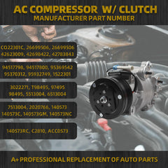 A/C Compressor w/Clutch and Oil Compatible with 2013-2022 Sonic Trax Encore Air Conditioning Compressor Replace# CO22301C 26699506 1.4L 1.8L L4