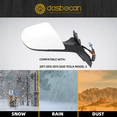 Passenger Side View Mirror Assembly Compatible with 2017-2023 Tesla Model 3 Right Door Mirror With Power Adjusted/Power Folding/Heated Glass/Memory Recall (Pearl White)