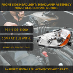 Led Front Headlight Assembly Compatible with Kenworth T680 Semi Trucks 2013-2021 Left Driver Side Headlights Headlamps Replacement OE P54610311000 P54-6103-11000R