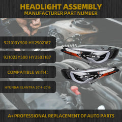 Halogen Headlights Compatible With Hyundai Elantra 2014-2016 Headlamp Assembly w/Bulbs Replaces# 921013Y500 921023Y500 1 Pair Passenger & Driver Side