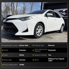 Left Driver Side Mirror Compatible with Toyota Corolla 2014-2019 Power Glass Heated Paint to Match Door Mirror Assembly Replaces 8794002F31C0 White 5Pins