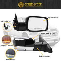 Passenger Side Mirror Compatible with 2014-2018 Ram 1500, 2013-2018 Ram 2500 Right Door Mirror with Power Folding, Heated Glass, Turn Signal, Puddle Light, Chrome Cover 11pins