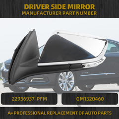 Left Driver Side Mirror Compatible with Chevy Impala 2014-2020 Manual Folding Power Glass Heated with Turn Signal Puddle Light Memory Chrome 12Pins Replaces 22936937PFM