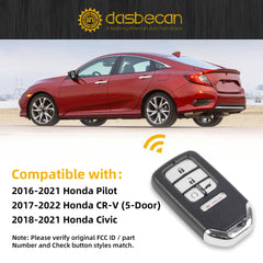 Key Fob Replacement Keyless Entry Smart Remote Control 5 Buttons Compatible with Honda Pilot 2016-2021 CR-V (5-Door) 2017-2022 Civic 2018-2021 Replace# KR5V2X (V44), 72147-TG7-A11
