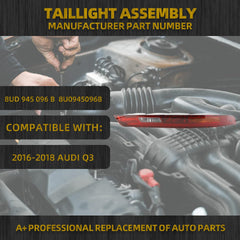 Rear Bumper Brake Tail Light Compatible with Audi Q3 SUV 2016-2018 Right Passenger Side Taillight Replace# 8UD945096B 8UD945095B