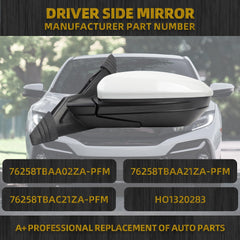 Left Driver Side Door Mirror Assembly Compatible with Honda Civic 2016-2021 Power Glass Non-Heated Manual Folding Replaces HO1320283 White 3Pins (For US Built Models)