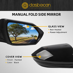 Right Passenger Side Door Mirror Compatible with 2021-2024 Hyundai Elantra Non-Heated Power Glass Manual Folding Black Painted Replace# 87620AA120 HY1321282 3Pins