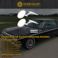 Round Bowtie Outside Rearview Mirrors Ribbed Base Compatible With 1963 1964 1965 Chevy Chevelle El Camino Impala Corvair Impala Nova Replaces# 654394765672