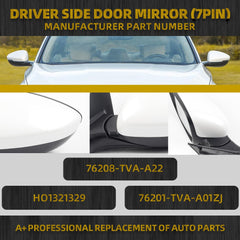 Right Passenger Side Door Mirror Compatible with Honda Accord Sport Hybrid EX 2018-2022 Power | Heated | Blind Spot Detection | 76208-TVA-A22, HO1321329, Side View Mirror (7Pins-White)