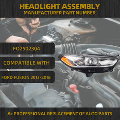 Halogen Headlights w/bulbs Compatible With Ford Fusion 2013-2016 Right Passenger Side Chrome Projector Headlamp Assembly Replaces# FO2502304